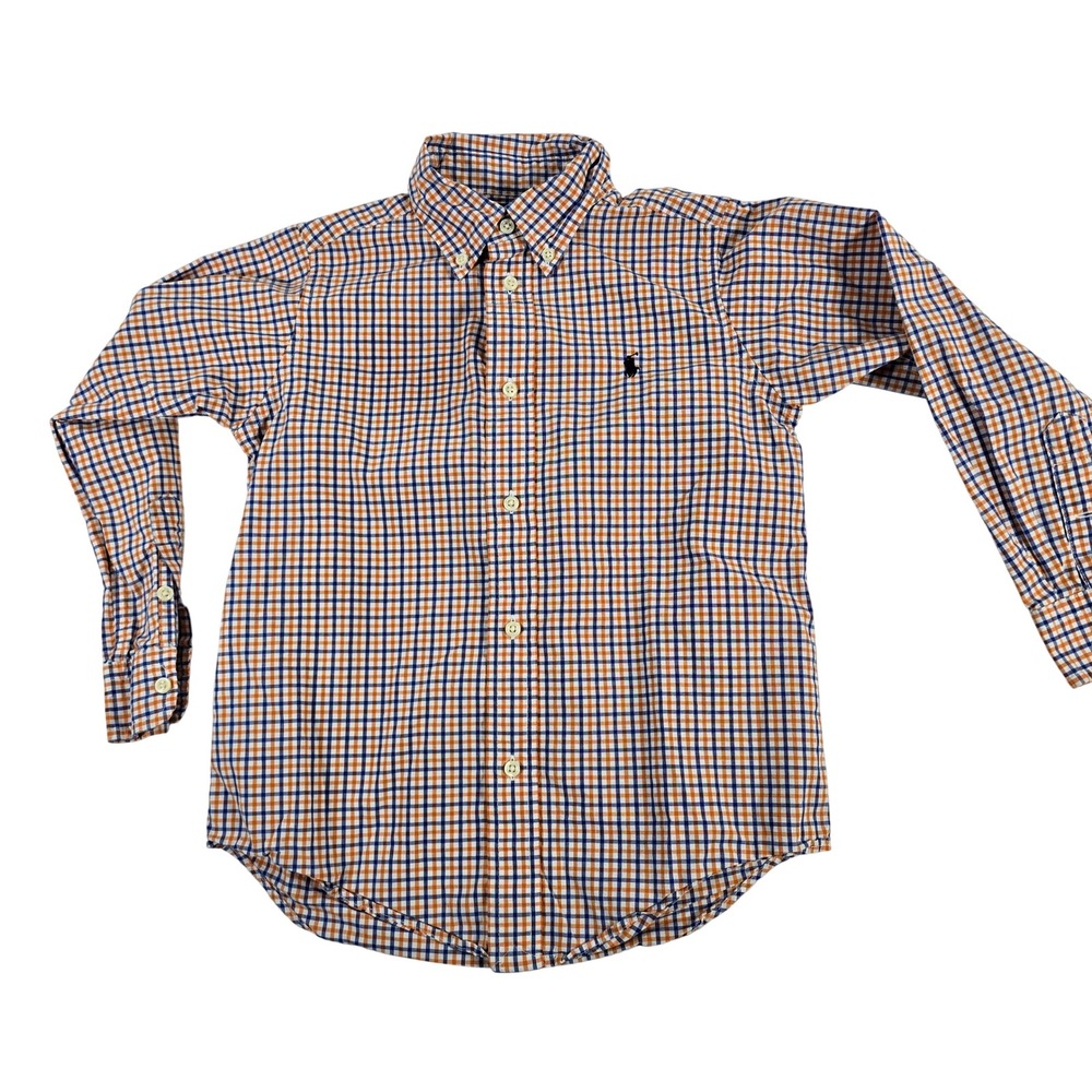 Ralph Lauren‎ Kids Plaid Button Down Shirt Long Sleeve Orange Blue Size 6